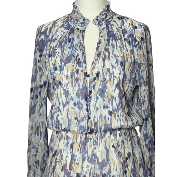 NEW White House Black Market Abstract Floral Dress Blouson Boho 6P White Purple - Picture 8 of 16